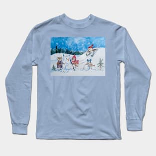 Owls playing in snow Long Sleeve T-Shirt